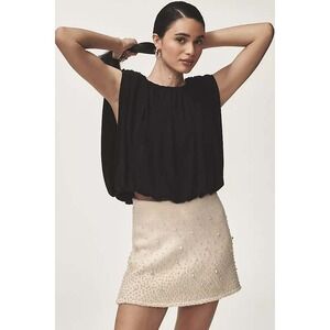 Dolan Left Coast Collection Black Bubble Hem Pleated Sleeveless Top XS 174-151